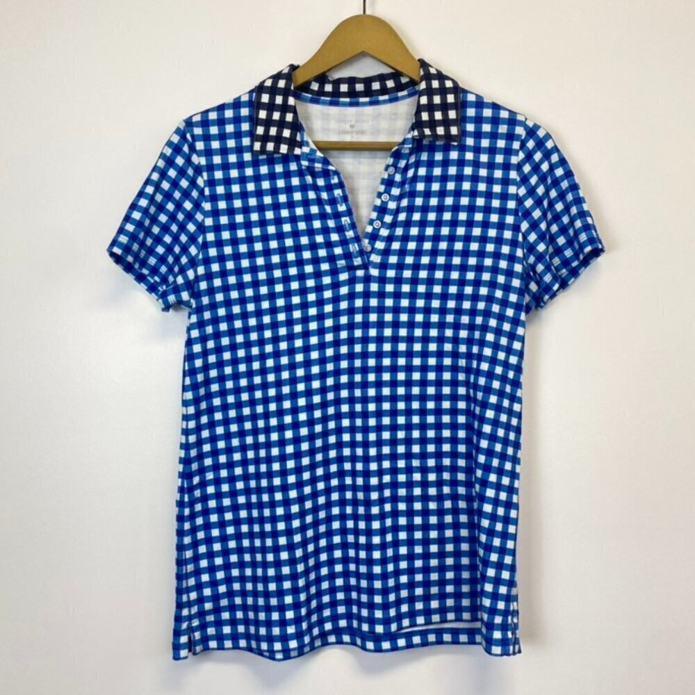 Draper James x Lands End Blue Gingham Plaid Polo